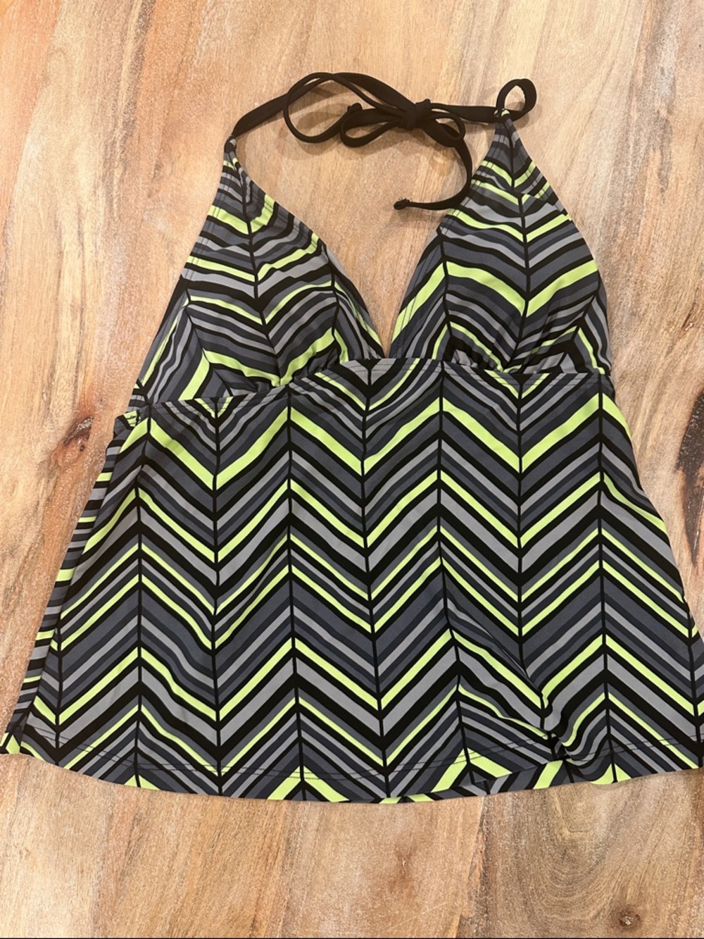 Mossimo Black & Lime Chevron Halter Tankini Top size M